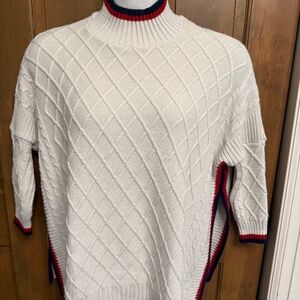 Mersea boxy oversized cable knit tunic sweater One Size ivory/red/blue great!